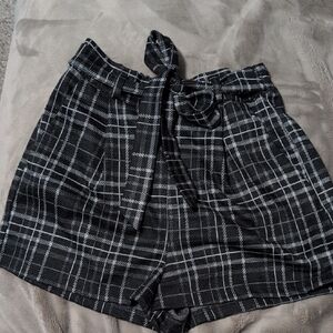 Love Tree High Waist Plaid Shorts - Black and White